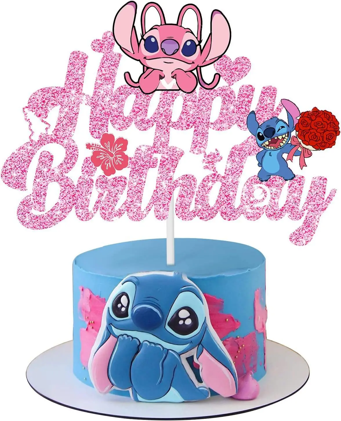 

Disney Lilo & Stitch Girl's Clove Cake Decoration and Pink Stitch Happy Birthday Cake Decoration Boy Party Supplies Baby Shower