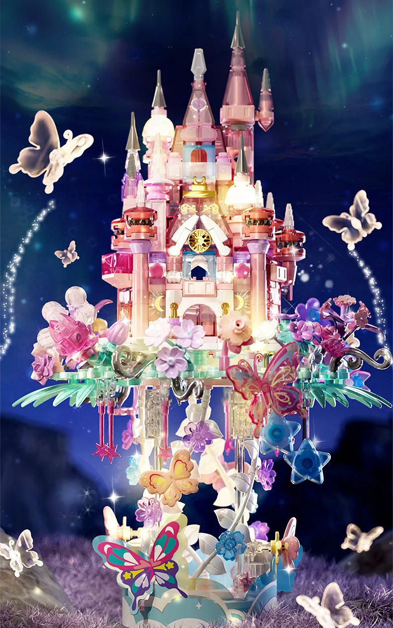 Märchenland Schmetterling Blume Schloss Baustein Märchen Verwandlung Ziegel Pädagogisches Spielzeug Mit Licht Für Mädchen Geschenke – Detail 3