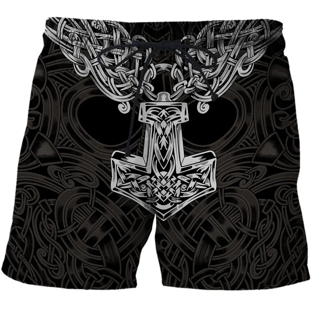 Viking Myth Valhalla Totem 3D Print Beach Shorts Graphic Men's Casual Sport Shorts Summer Surfing Shorts Comfortable Short Pants 4