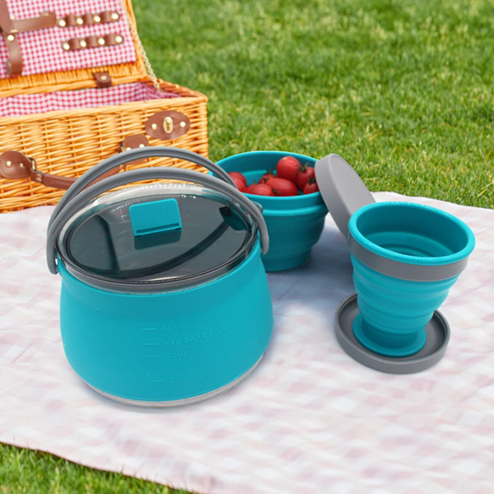 1/3pcs Silicone Bouilloire Pliante Portable Mini Pot D'eau Bouillante  Cuiseur Pliable Camping Bouilloire Tasse Bol Vaisselle Ensemble