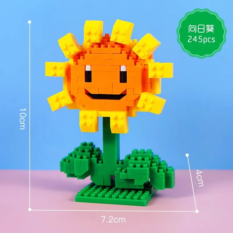 Cartoon Mini Building Block Peashooter and Sunflower Toy Set