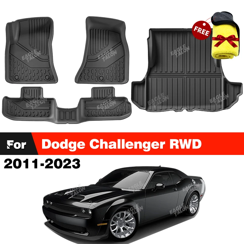 SMABEE All-Weather TPE Floor Mats & Trunk Liner – Fits Dodge Challenger RWD 2011-2023