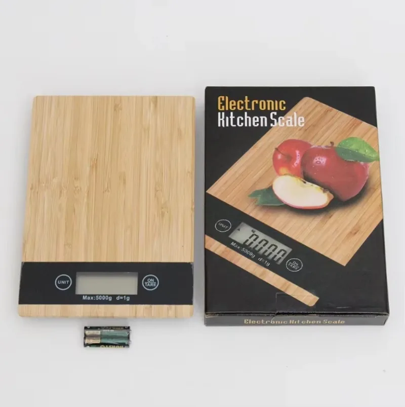 인기 있는 목재 대나무 디지털 주방 음식 체중계 5KG/1G 직사각형 평면 체중계
