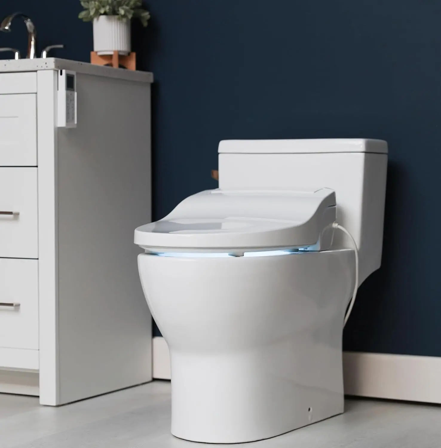 Elongated Bidet Toilet Seat, Beige, Endless Warm Water, *NEW* Bowl Mist, LED Light, Quiet Operation, Wireless Remote Stainless 5