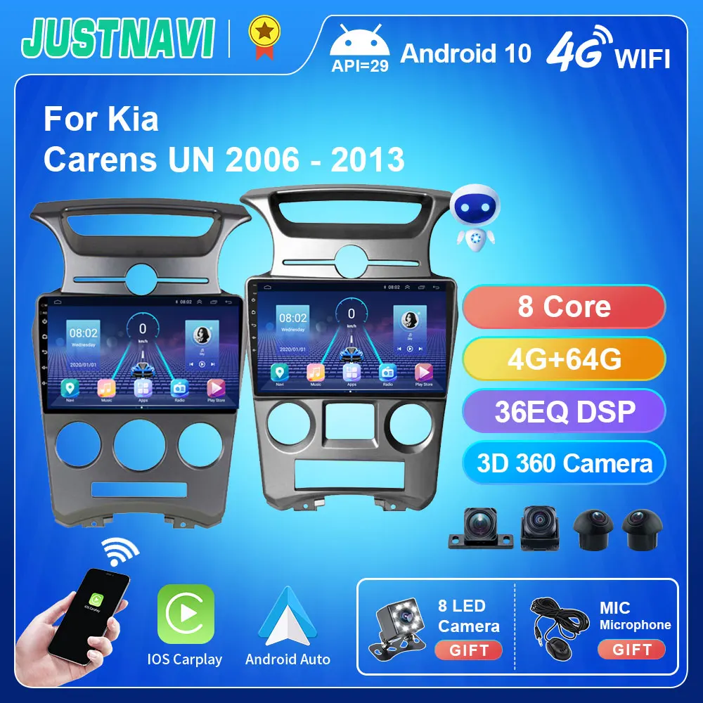 

JUSTNAVI Android 10.0 Car Radio For Kia Carens UN 2006 - 2013 GPS Navigation 2 din 4G WIFI DSP RDS Multimedia Video Player DVD
