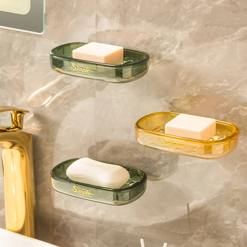 

Light Luxury Double Drain Soap Dish Home Bathroom Wall Soap Holder Wall Mounted No Punch Soap Rack Soap Box Drain Soap Holder