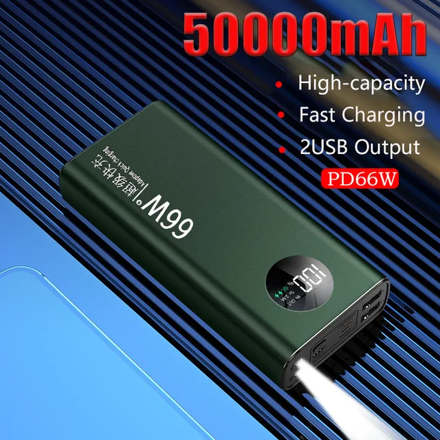 Super Fast Charge Power Bank 50000mah tragbares Ladegerät Zusatz batterie ladegerät Digital anzeige mit Taschenlampe für iPhone mi