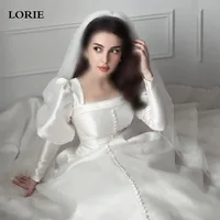 LORIE Ivory Satin Wedding Dresses A Line Long Sleeve Square Neck Bride Dress Elegant Classic Modest Bride Wedding Gowns 1