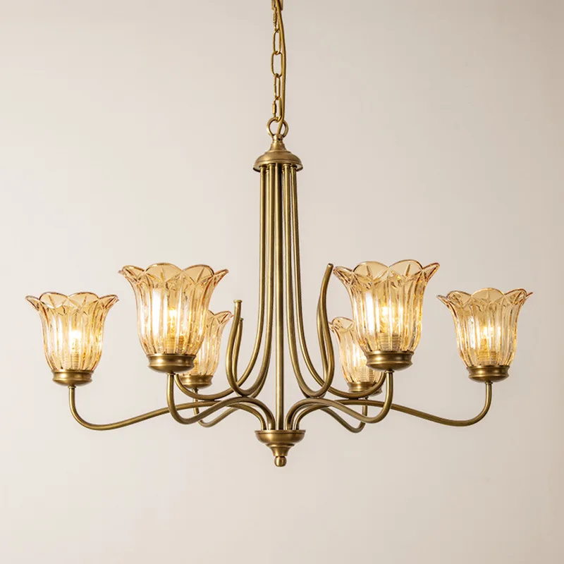 American vintage chandelier living room lights all copper French luxury restaurant lamps bronze glass bedroom lighting