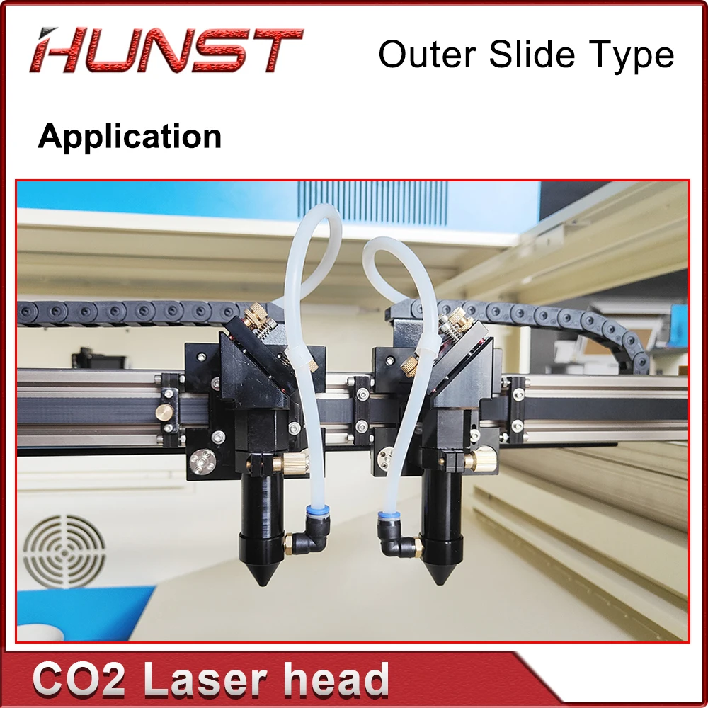 Hunst CO2 Outer Rail Laser Head With Slider Motor Seat Air Assist Nozzle for D25mm Mirror Lens Dia.20mm FL 50.8/63.5/101.6mm .