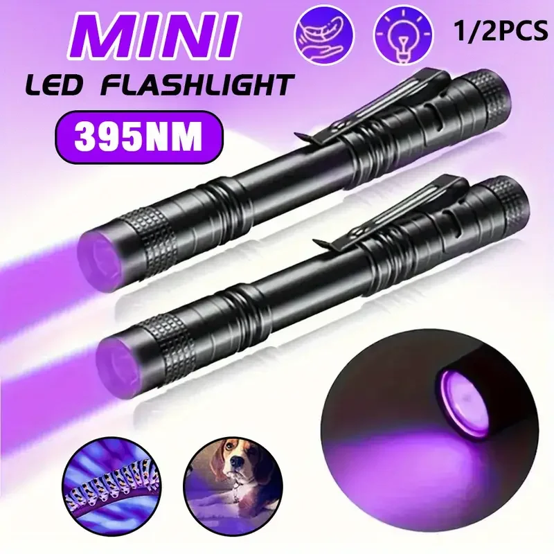 Uv flashlight 395nm UV Flashlight Ultraviolet Torch With Pen Clip Portable Violet Light Pet Urine Scorpion Detector UV Lamp Use AAA Batteries