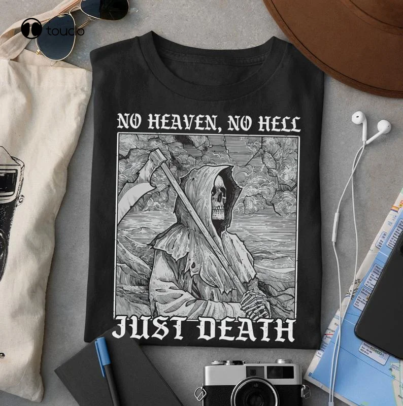 

Футболка унисекс с надписью «No Heaven No Hell Just Death», крутая хлопковая рубашка с принтом скелета для влюбленных, подарок, футболка