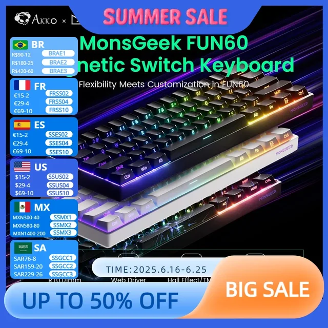 Akko MonsGeek FUN60 Mechanical Keyboard Magnetic Switch 60% Gaming Keyboards Rapid Trigger 0.01mm 8K ARGB HE/TMR Custom Keyboard 1 Akko MonsGeek FUN60 Mechanical Keyboard Magnetic Switch 60% Gaming Keyboards Rapid Trigger 0.01mm 8K ARGB HE/TMR Custom Keyboard 1