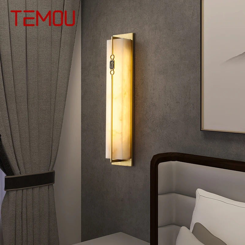 

TEMOU Brass Wall Light LED Modern Luxury Marble Sconces Fixture Indoor Decor for Home Bedroom Living Room Corridor