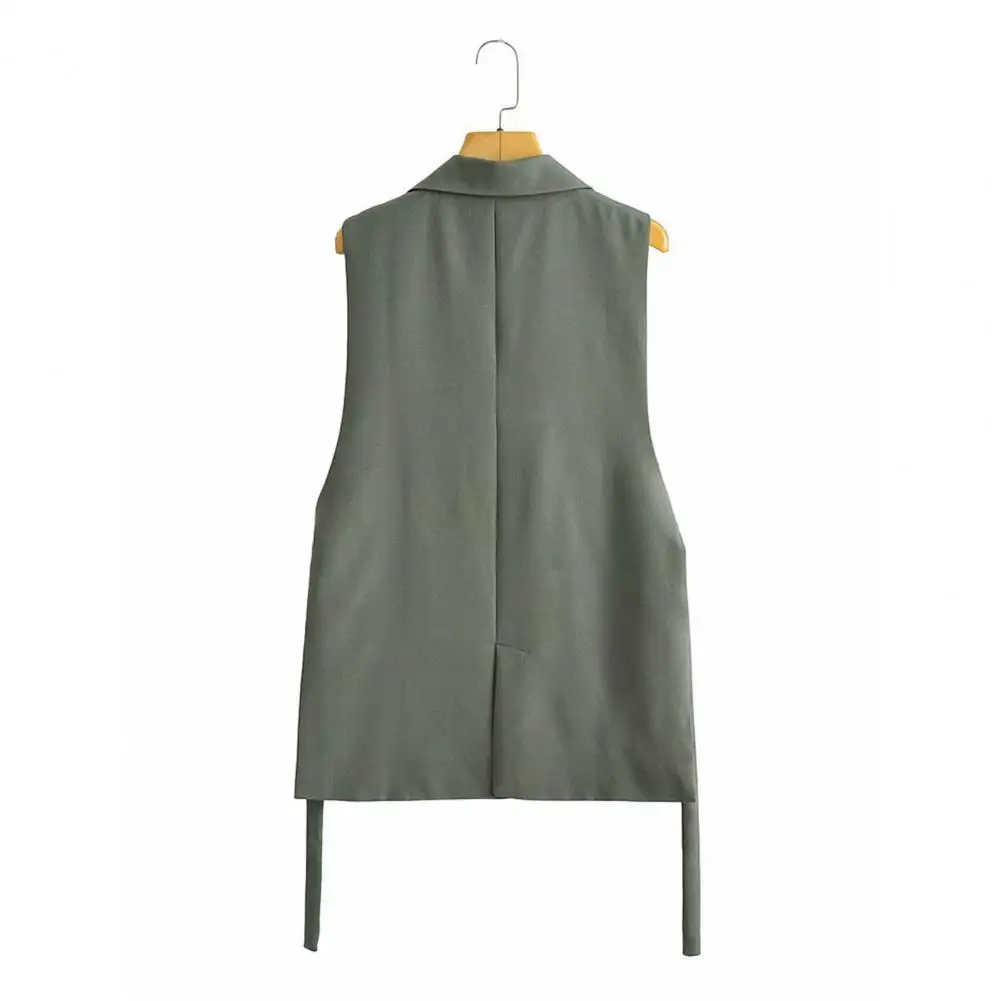 

Women Winter Waistcoat Sleeveless Turn-down Collar Women's Vest Coat with Single Button Solid Color Mid Length Formal Suit