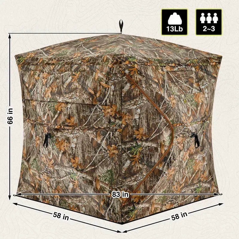 2-3Persons Outdoor Camping Hunting Camouflage Tent Portable Light Weight 270 Degree Unobstructed Viewing Angle Tourist Equipment