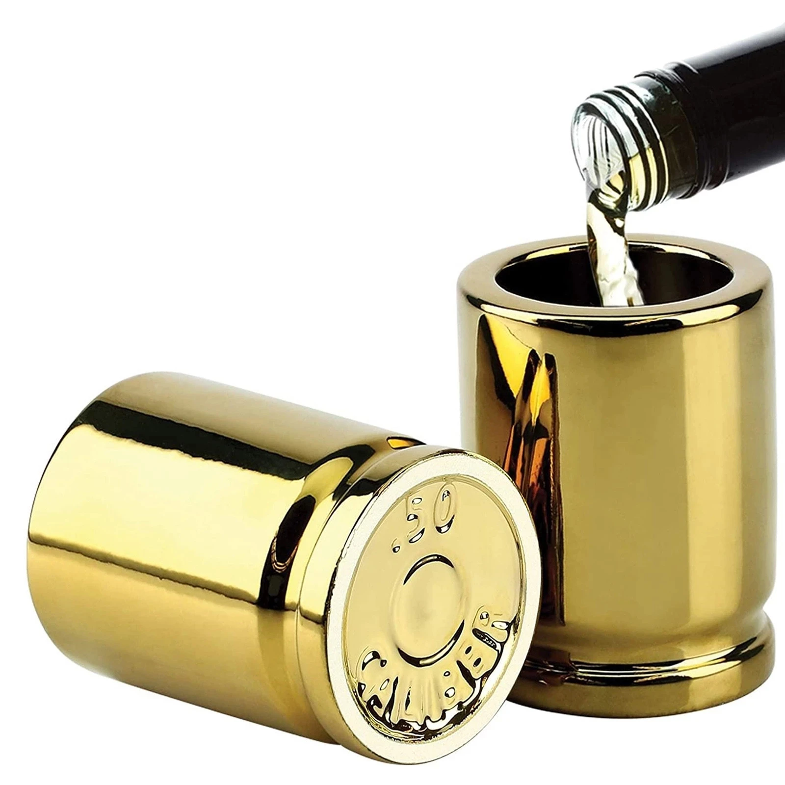 

2Pcs/set Whiskey Wine Glass Caliber Gourmet Bullet Wine Cup 100ml Travel Drink Bottle Golden Plastic Beer Mug Bar Accessories