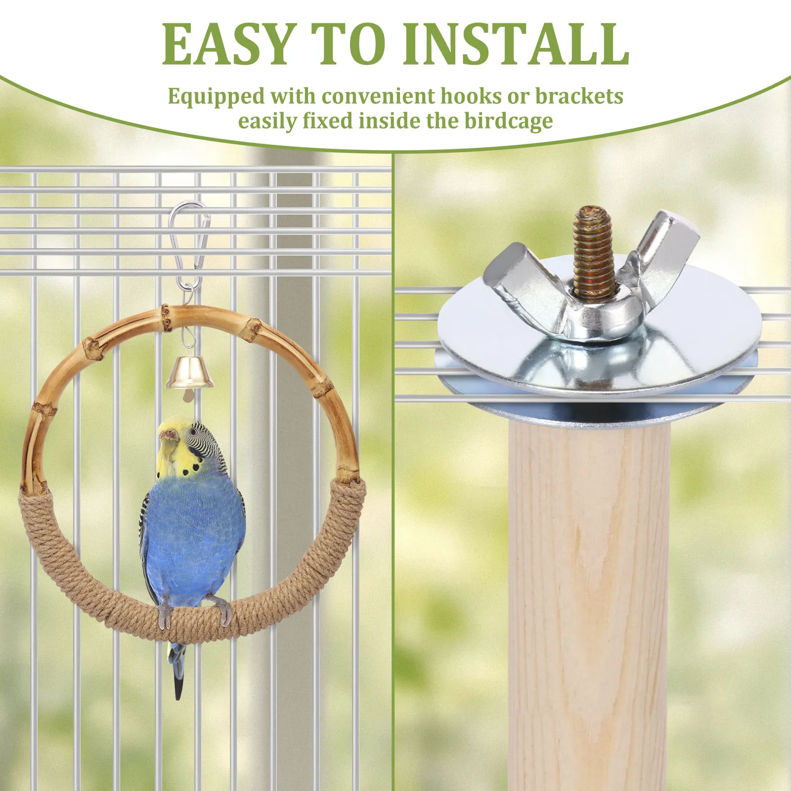 Wood Bird Perch Toy Set Bird Cage Bell Hanging Rotating Swing Standing Colorful Parrots Funny Toys Birdcage Accessoriess