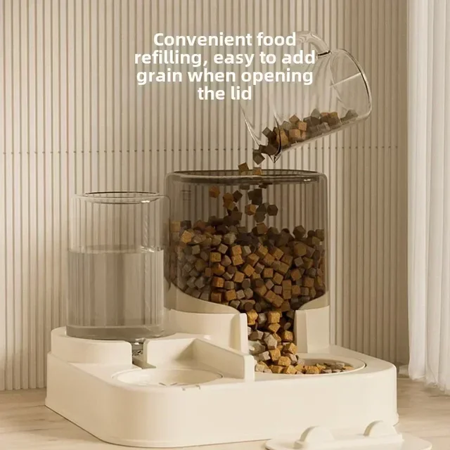 AAutomatic Cat Feeder & Water Fountain Set - Food Grade Plastic - for Cats & Dogs - Gravity Feed Design