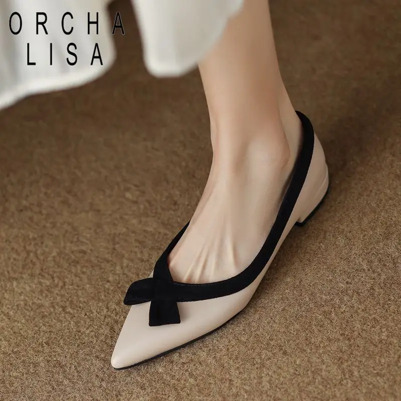 

ORCHALISA Brand Women Flats 32 33 Pointed Toe Slip On Bowknot Mixed Color Large Size 41 42 43 Soft Elegant Female Shoes Spring