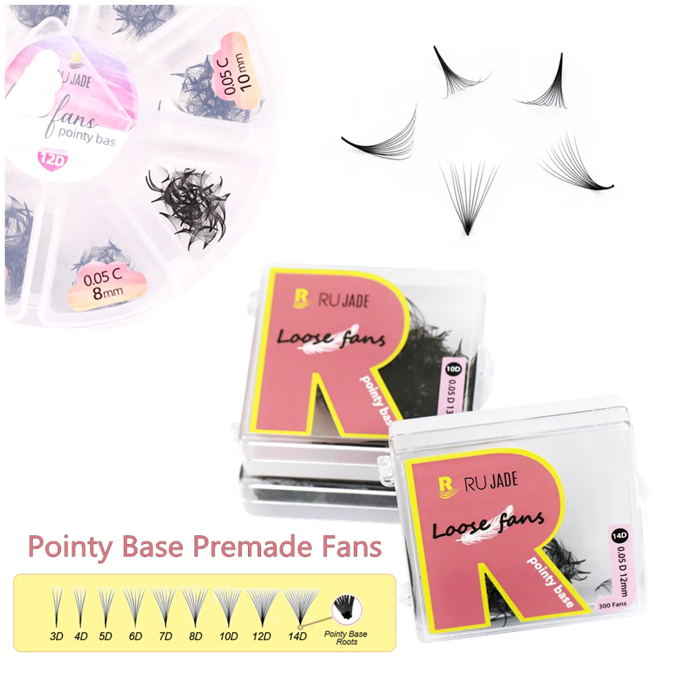 Rujade Base A Punta Premade Fan Extension Ciglia Sharp Russian Volume Lash Loose Fan 3D 4D 5D 6D 8D 10D 12D 14D 16D 20D Mix Tray