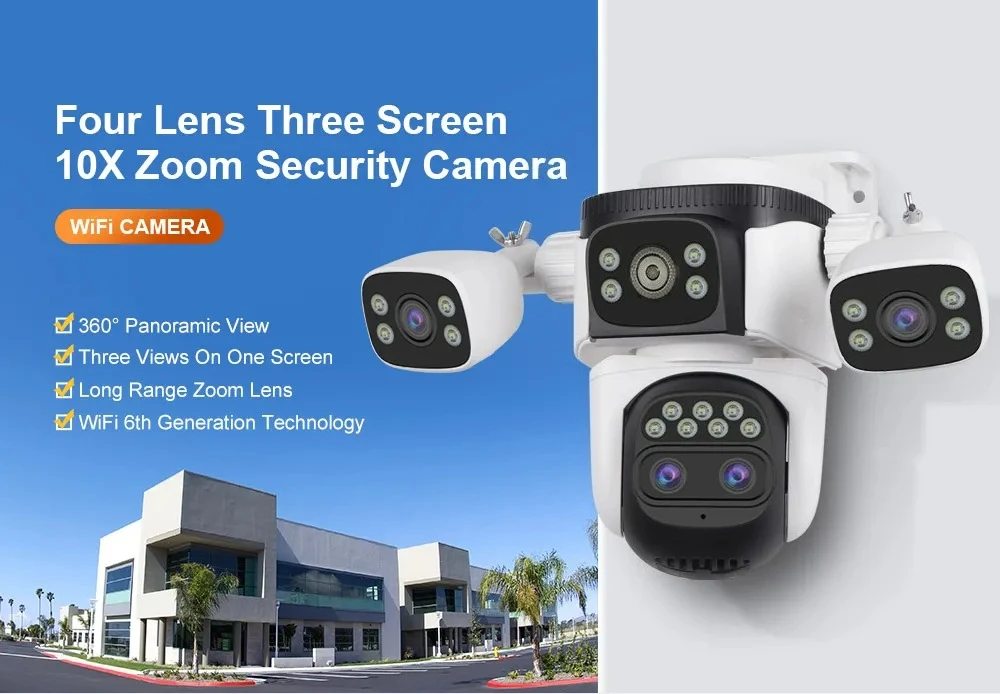 ANSVICAM 10K UHD WiFi6 20MP Outdoor Security Camera with 10X Zoom 3-Screens Four