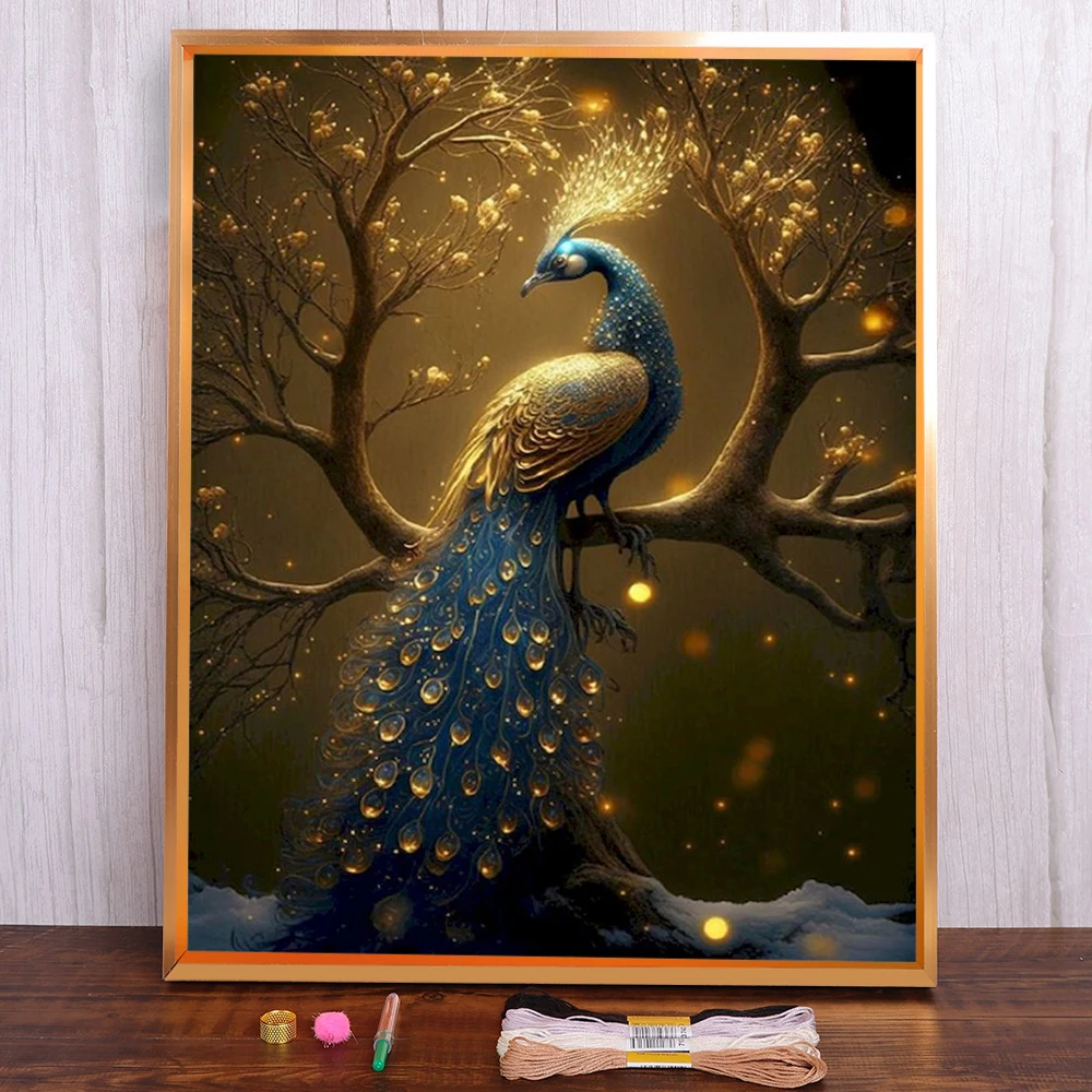 Elegante pavão dourado pré-impresso ponto cruz bordado conjunto artesanato  pintura artesanal magia jóias diferentes - AliExpress, image size:1000x1000