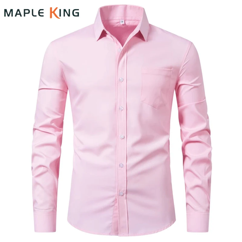 

Fashion Pink Button Up Shirts for Men Chemise Tops Long Sleeve Business Social Festival Hombre Male Elegant Designer Clothes