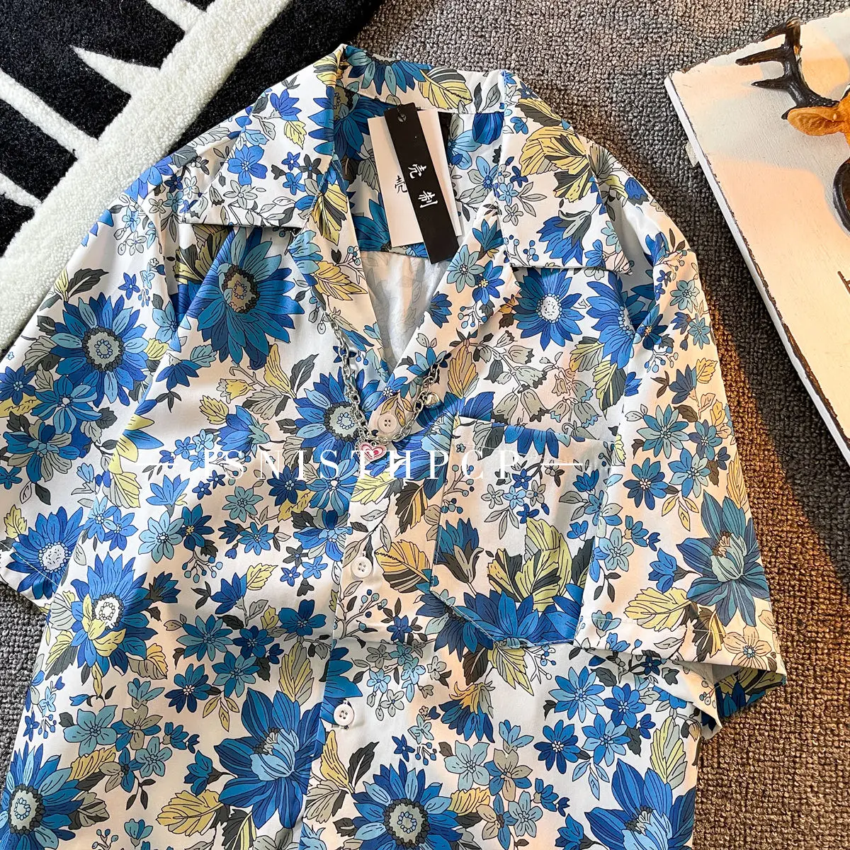 Summer Retro Polo Collar Short Sleeve Flower Shirt New Couple Hawaii Beach Men And Women Loose And Lightweight Sunscreen Shirts