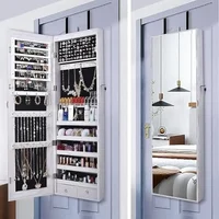 LED Lighted Wall-Mounted Jewelry Armoire Cabinet Organizer with Full-Length Mirror White Wood Storage Solution 2