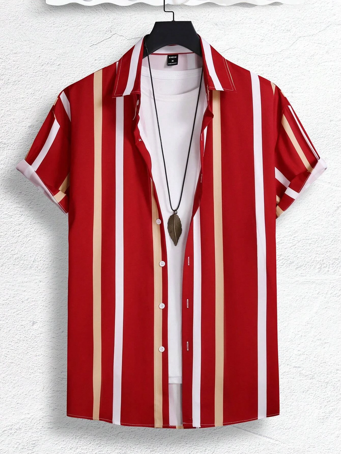 Men's Summer Fashion Shirt Simple Striped Pattern Printed Short Sleeve Shirt Casual Button Lapel Loose Outdoor Shopping Tops