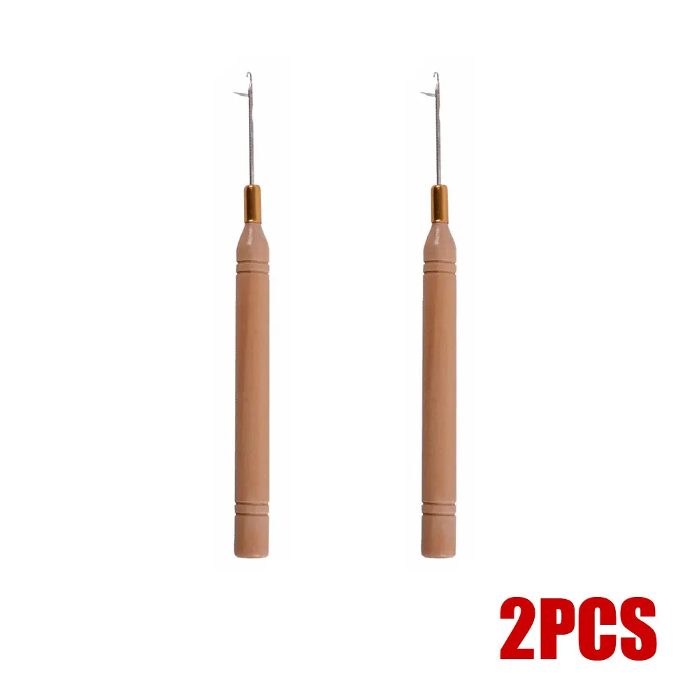 2Pcs/lot Wood Handle Hook Needle Micro Rings Needle Hair Tools for Micro Rings Hair Extensions Crochet Supplies Diy Handmade crochet hooks