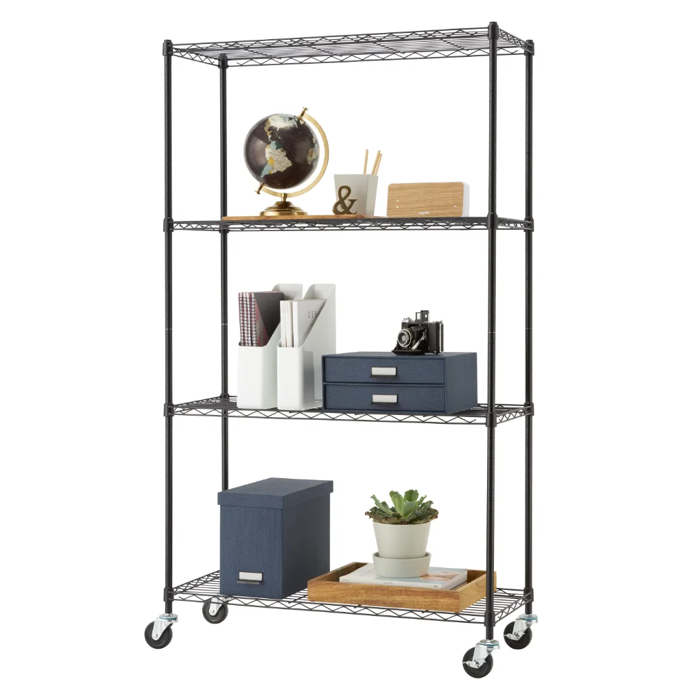 

Trinity Basics 4-Tier 36"x14" Wire Shelving Unit with Casters, Black NSF