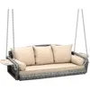 3 Person Porch Swing Patio Wicker Hanging Porch Swing Chair Outdoor Rattan Swing Bench with Cushion and Pillow for Garden, Yard 1