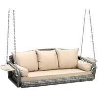 3 Person Porch Swing Patio Wicker Hanging Porch Swing Chair Outdoor Rattan Swing Bench with Cushion and Pillow for Garden, Yard 1