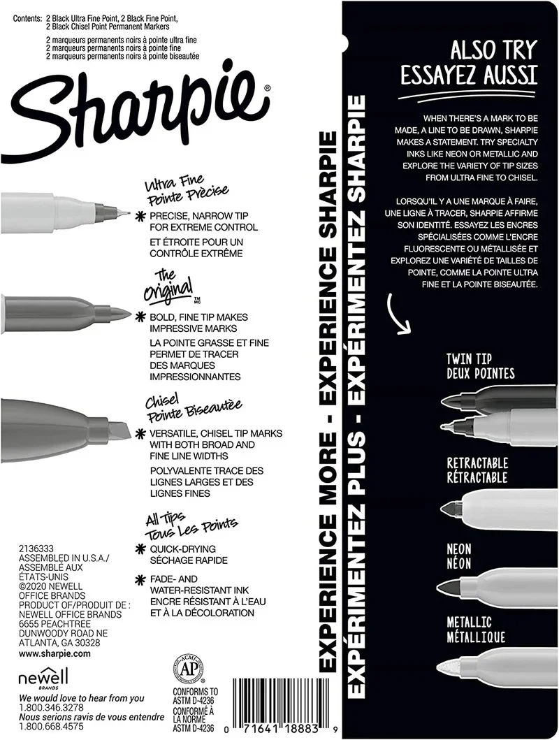 6pcs Sharpie Permanent Markers Featuring Fine Ultra Fine and Chisel Point Markers Black Oil Ink Office School Painting Supplies - Image 6