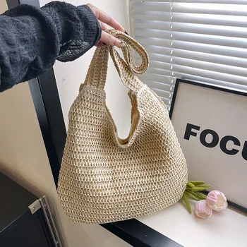 Fashion Rattan Women Shoulder Bags Woven Female Handbags Large Capacity Summer Beach Straw Bags Casual Tote Purses