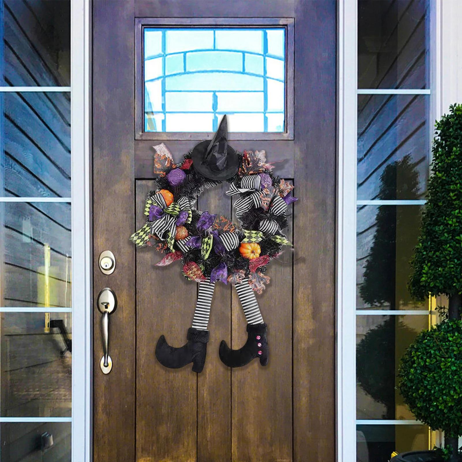 Halloween Kranz langbeinige böse Hexe Haustür Girlanden Dekor Hut Bein Mesh Halloween Dekorationen Wandbehang Anhänger