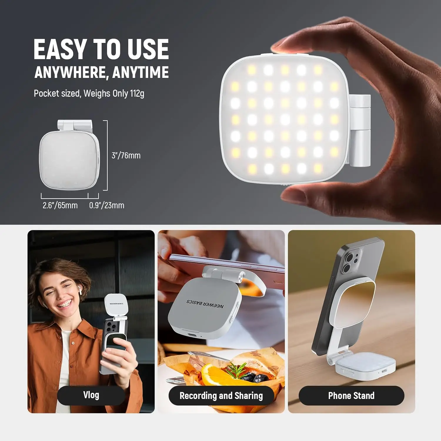 2W CRI95+ Bi Color Swivel Small LED Phone Fill Lighting Basics Magnetic Selfie L