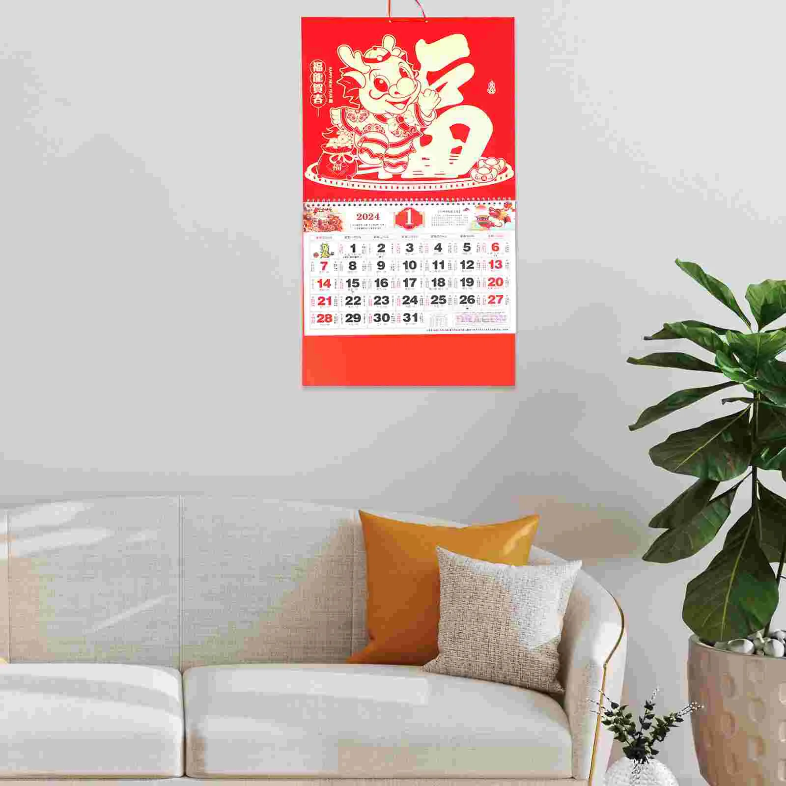 Calendar Monthly Hanging Chinese 2024 Planner Delicate Wall Yearly Office Decor
