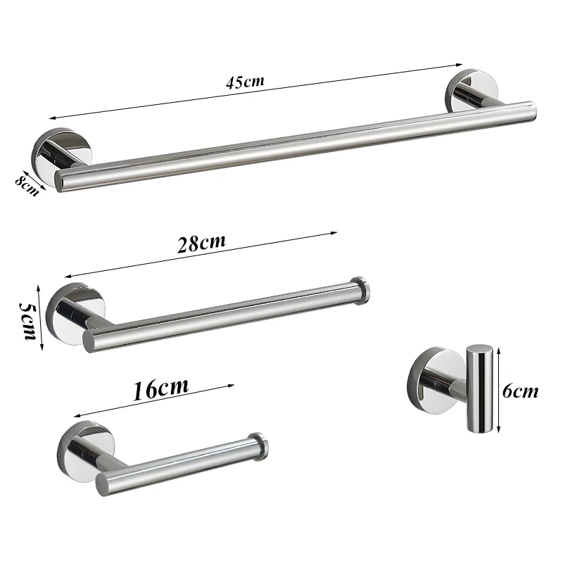 Stainless Steel Bathroom Accessories Hardware Set Toilet Paper Holder Hook 40cm Chrome Bathroom Towel Rack Nail Installation Set