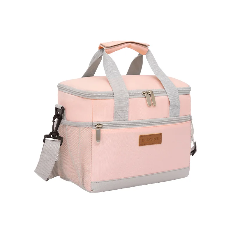 Spacious Dual-Compartment Insulated Lunch Tote with Portable Handle and Shoulder Strap