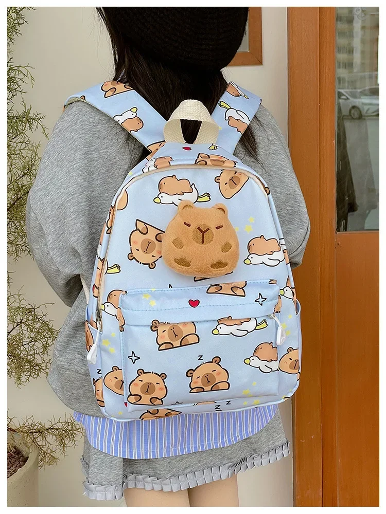 Cute Cartoon Capybara Backpack Plush Large Capacity School Bags Simple Pattern Book Bag Kawaii GirlSchool Backpack Mochila Mujer