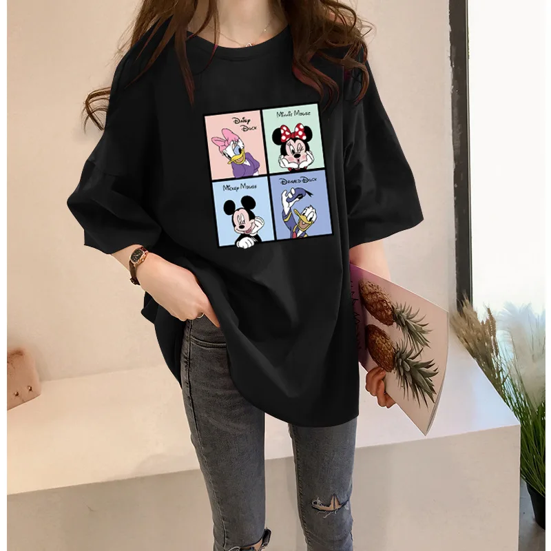 Disney T-shirt Mickey Donald Duck Print Cartoon T-shirt Women's Summer Loose Casual Fashion Mid-Length Large Size Short-sleeved 6