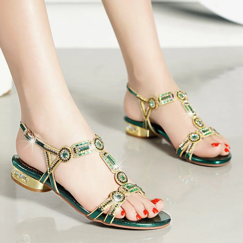 Women Comfortable Non-slip Flat Platform Shoes Rhinestone Sandals