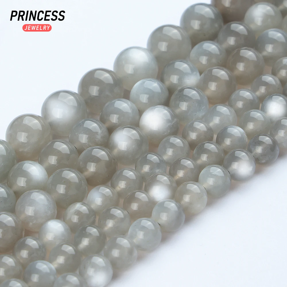 A+++ Natural Silver Grey Moonstone 6 8 10mm Loose Beads for Jewelry Making Bracelets Stone Beads DIY Accessories 2