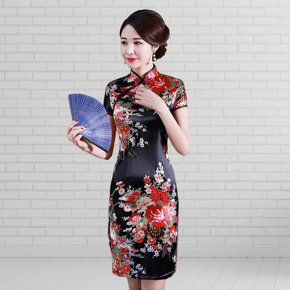 Vintage Flower Print Chinese Style Cheongsam for Lady,chinese dress