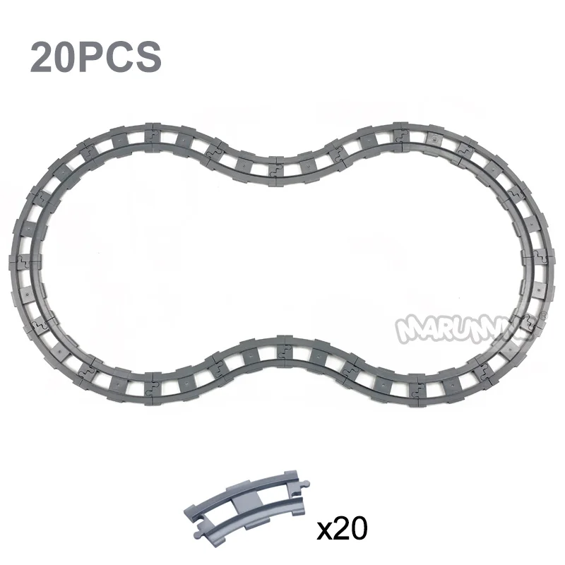 8PCS Block Train Track Set with Railway Switch and Crossover Parts - Big Size Building Bricks Accessories