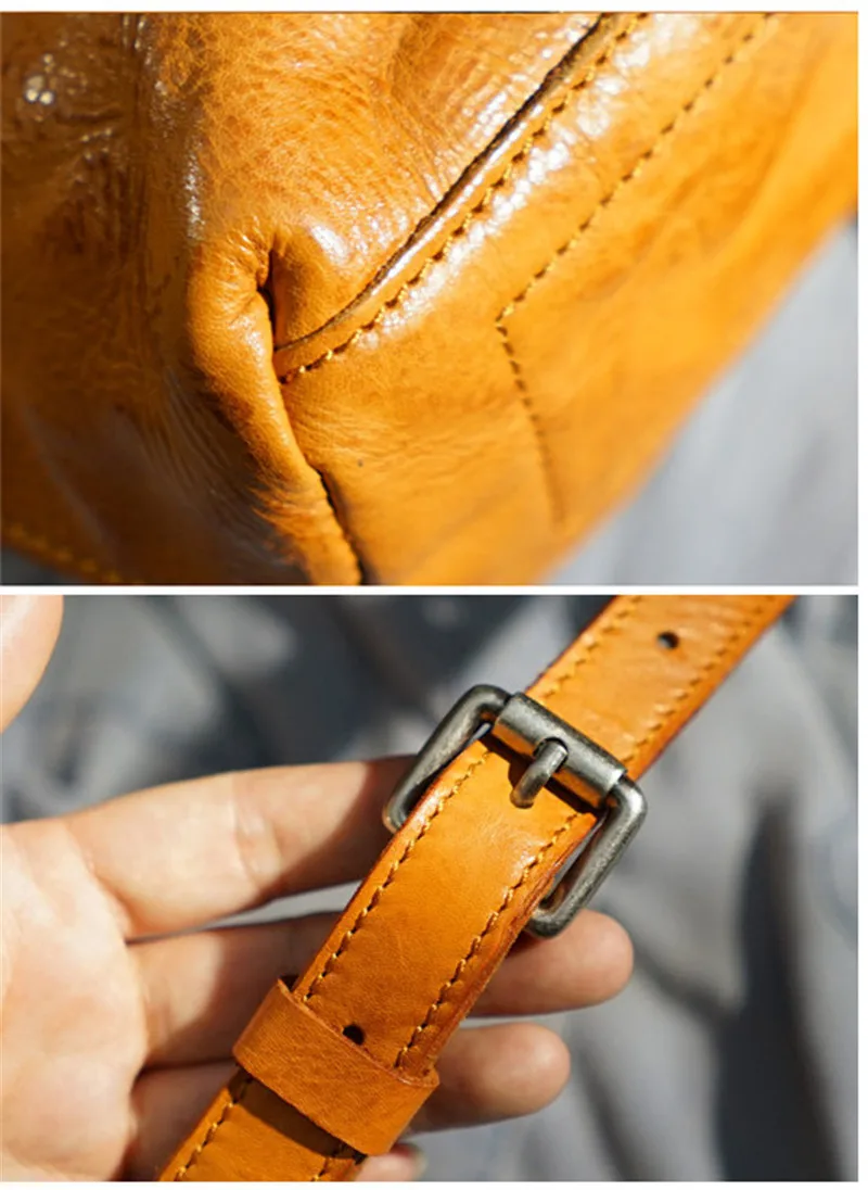 Fashion pleated genuine leather women's A4 handbag casual vintage high quality cowhide ladies big shoulder messenger bags