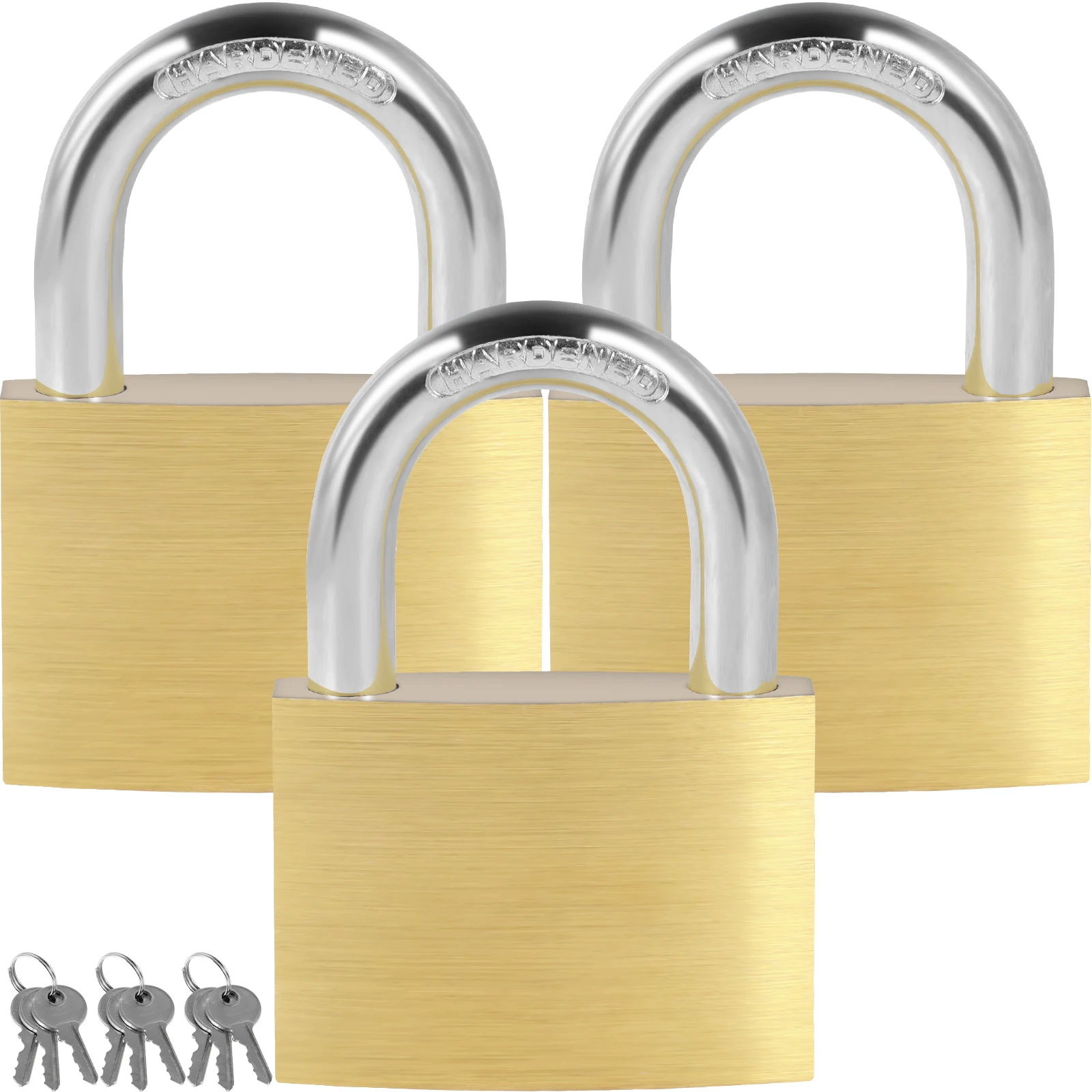 

3Pcs Padlock with Keys 1-9/16inch Wide Solid Brass Padlock Keyed Alike Outdoor Waterproof Rustproof Solid Brass Lock Safe